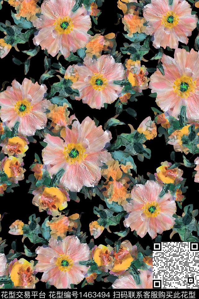 油画华亿平台花卉小清新数码印花华亿平台下载（图片编号: 1463494） - 瓦栏（Walan）