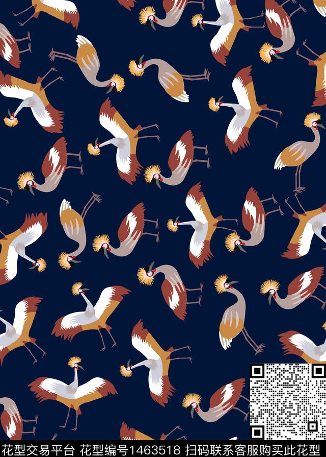 鸟卡通老蓝底传统印花华亿平台下载（图片编号: 1463518） - 瓦栏（Walan）