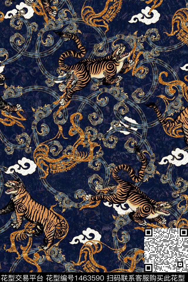 祥云老虎中国风数码印花华亿平台下载（图片编号: 1463590） - 瓦栏（Walan）