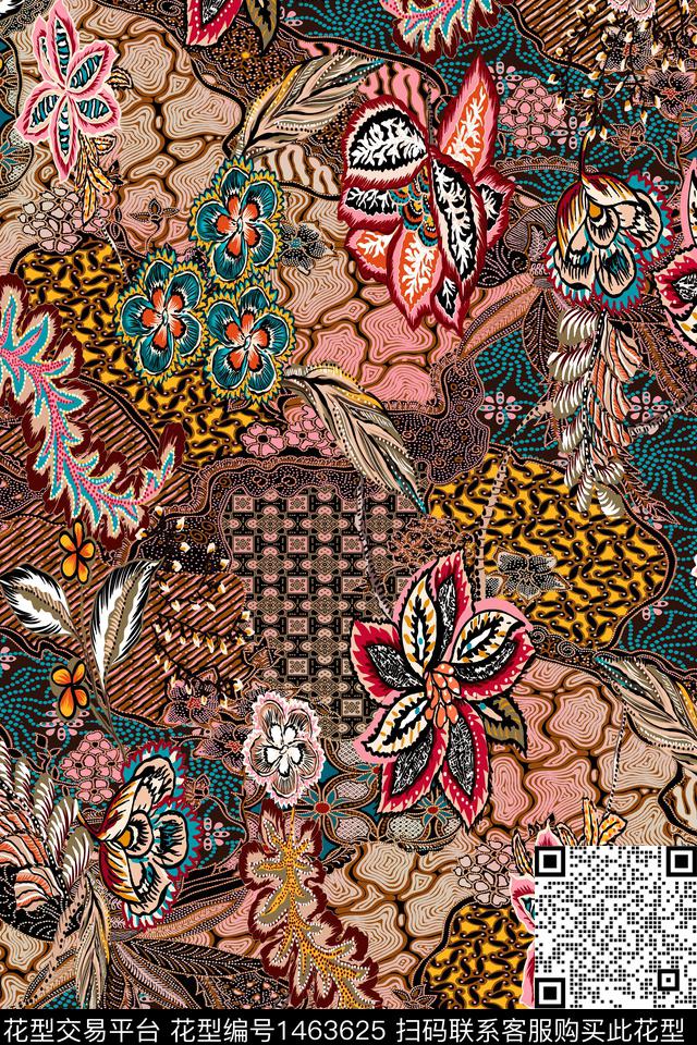 民族风花卉真丝数码印花华亿平台下载（图片编号: 1463625） - 瓦栏（Walan）
