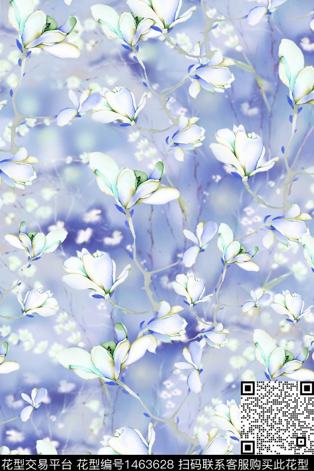 花卉小清新真丝数码印花华亿平台下载（图片编号: 1463628） - 瓦栏（Walan）