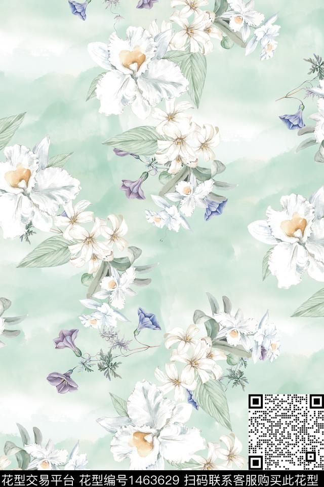 花卉小清新真丝数码印花华亿平台下载（图片编号: 1463629） - 瓦栏（Walan）