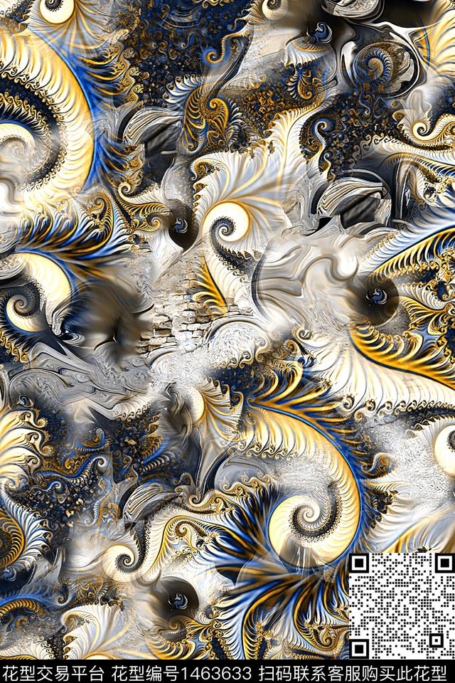 肌理抽象真丝数码印花华亿平台下载（图片编号: 1463633） - 瓦栏（Walan）