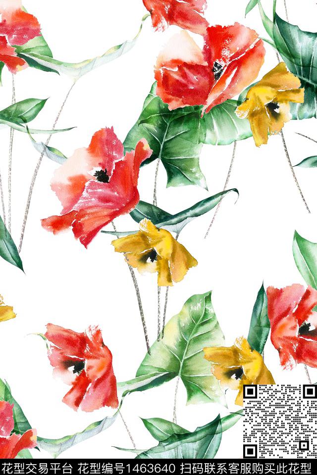 绿植树叶花卉大牌风数码印花华亿平台下载（图片编号: 1463640） - 瓦栏（Walan）