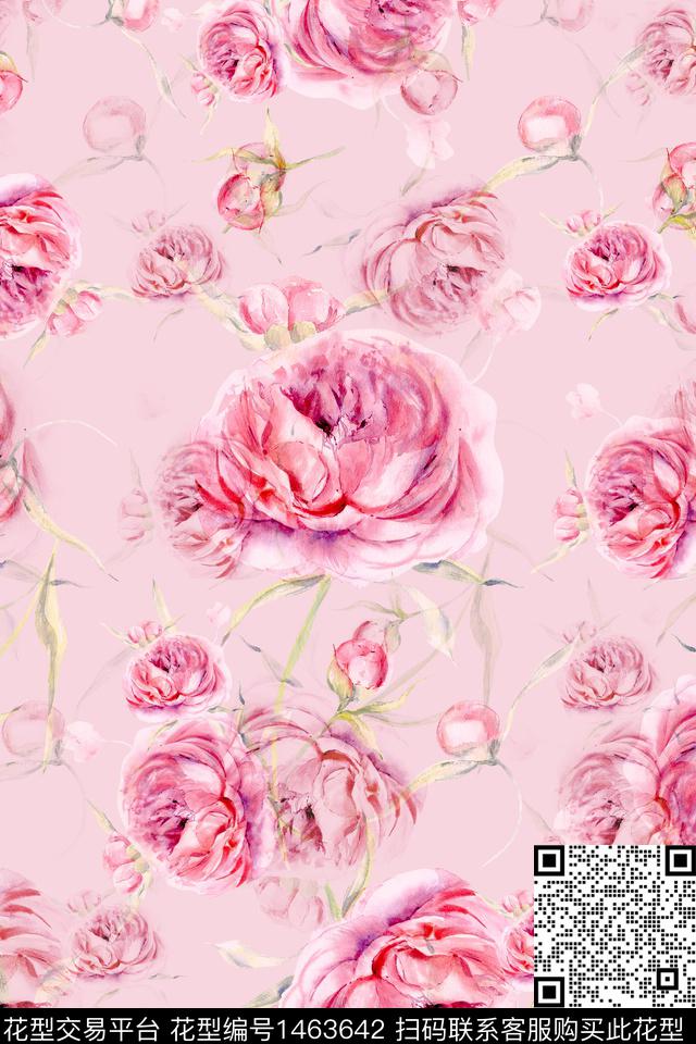 花卉大牌风小清新数码印花华亿平台下载（图片编号: 1463642） - 瓦栏（Walan）