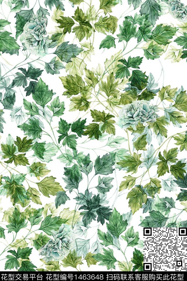 绿植树叶花卉大牌风数码印花华亿平台下载（图片编号: 1463648） - 瓦栏（Walan）