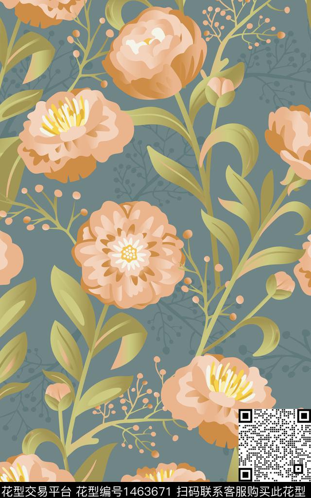 日韩床品花卉传统印花华亿平台下载（图片编号: 1463671） - 瓦栏（Walan）