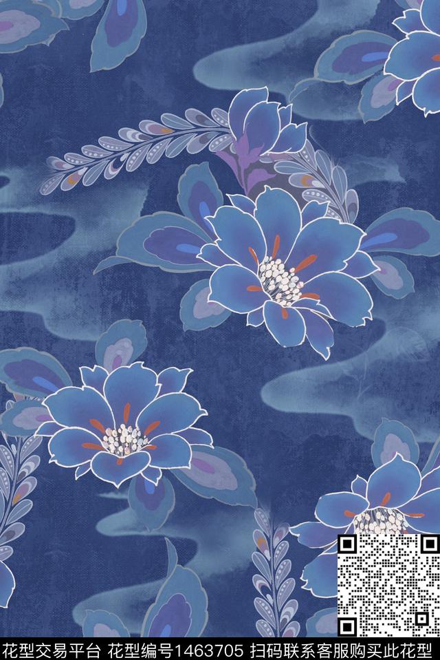 花卉大牌风旗袍数码印花华亿平台下载（图片编号: 1463705） - 瓦栏（Walan）