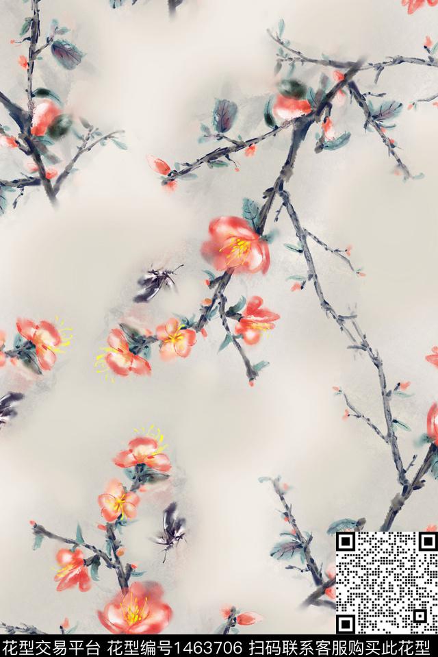 花卉大牌风旗袍数码印花华亿平台下载（图片编号: 1463706） - 瓦栏（Walan）