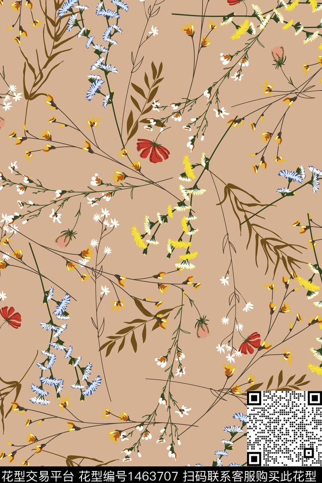 植物年轻女性花卉数码印花华亿平台下载（图片编号: 1463707） - 瓦栏（Walan）