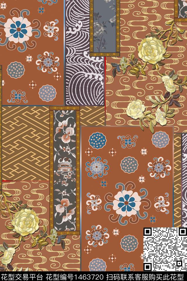 真丝民族风几何拼贴华亿平台数码印花华亿平台下载（图片编号: 1463720） - 瓦栏（Walan）