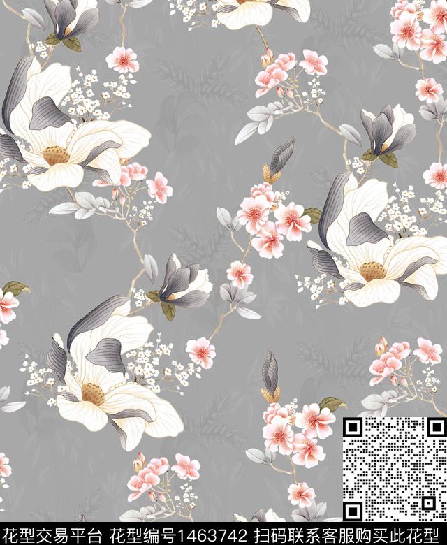 绿植树叶女装花卉数码印花华亿平台下载（图片编号: 1463742） - 瓦栏（Walan）