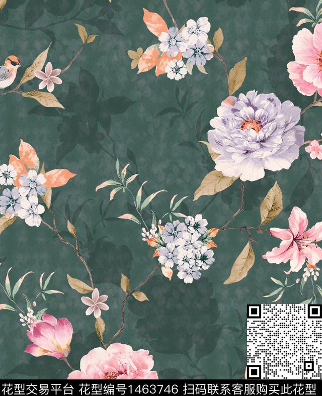 绿植树叶扎染华亿平台女装数码印花华亿平台下载（图片编号: 1463746） - 瓦栏（Walan）