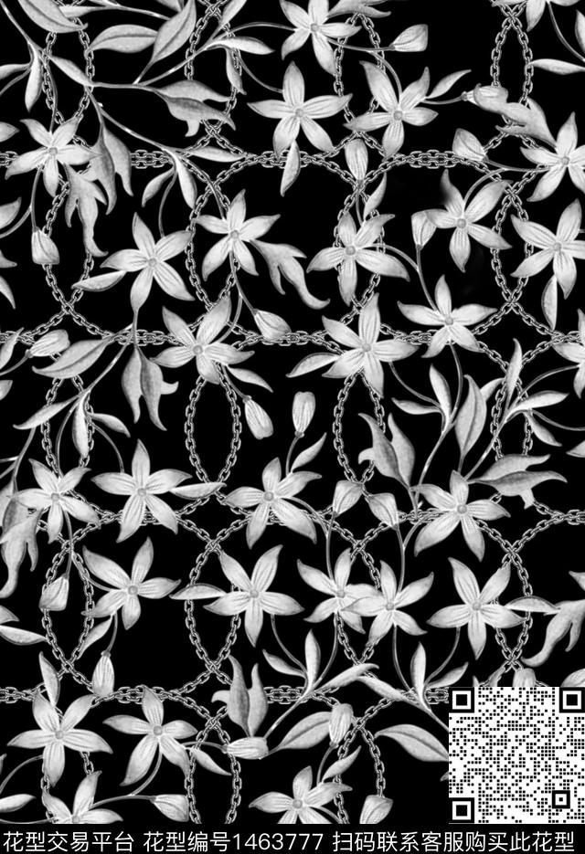 双色链条花卉数码印花华亿平台下载（图片编号: 1463777） - 瓦栏（Walan）