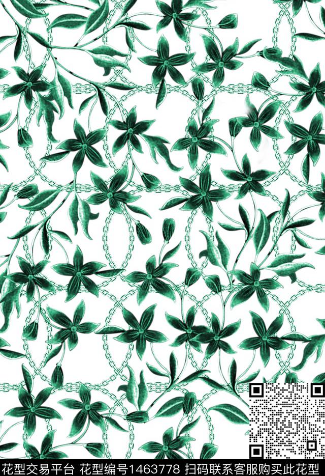 双色链条花卉数码印花华亿平台下载（图片编号: 1463778） - 瓦栏（Walan）