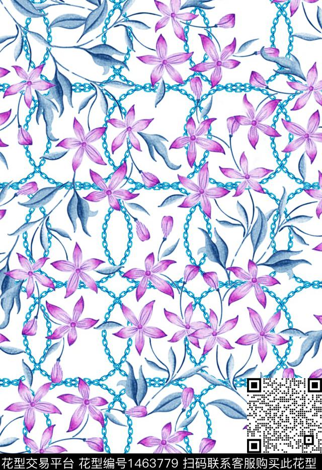 双色链条花卉数码印花华亿平台下载（图片编号: 1463779） - 瓦栏（Walan）