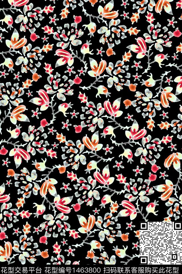 趣味花卉抽象花卉数码印花华亿平台下载（图片编号: 1463800） - 瓦栏（Walan）