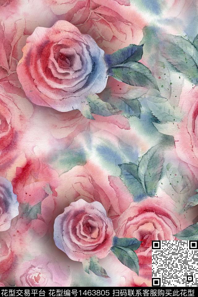 花卉香云纱大牌风数码印花华亿平台下载（图片编号: 1463805） - 瓦栏（Walan）