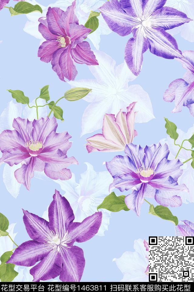 绿植树叶清爽底花卉花卉数码印花华亿平台下载（图片编号: 1463811） - 瓦栏（Walan）