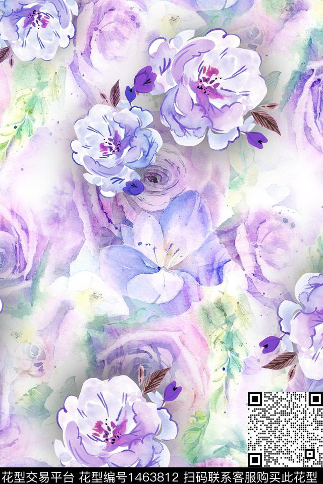 清爽底花卉花卉大牌风数码印花华亿平台下载（图片编号: 1463812） - 瓦栏（Walan）