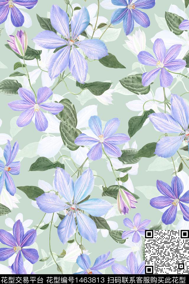 清爽底花卉花卉大牌风数码印花华亿平台下载（图片编号: 1463813） - 瓦栏（Walan）