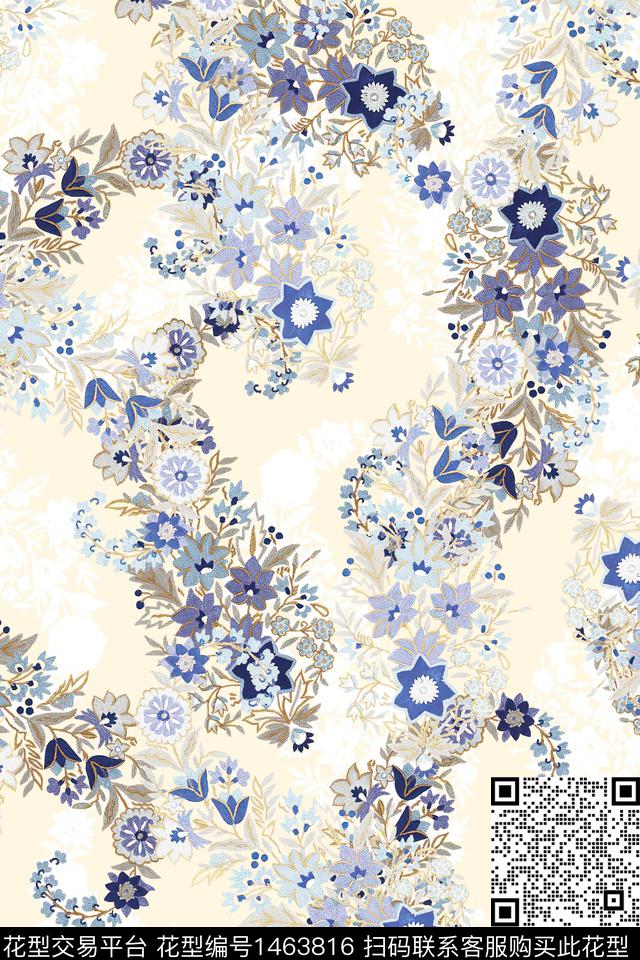 民族风佩斯利花卉数码印花华亿平台下载（图片编号: 1463816） - 瓦栏（Walan）
