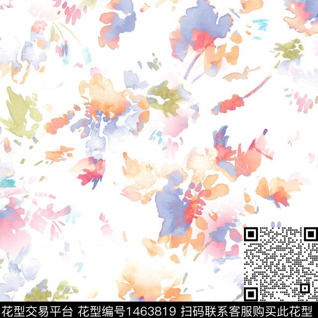 水彩绿植树叶抽象花卉数码印花华亿平台下载（图片编号: 1463819） - 瓦栏（Walan）