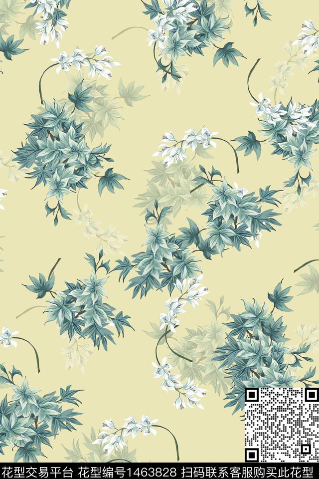 水彩绿植树叶年轻女性数码印花华亿平台下载（图片编号: 1463828） - 瓦栏（Walan）