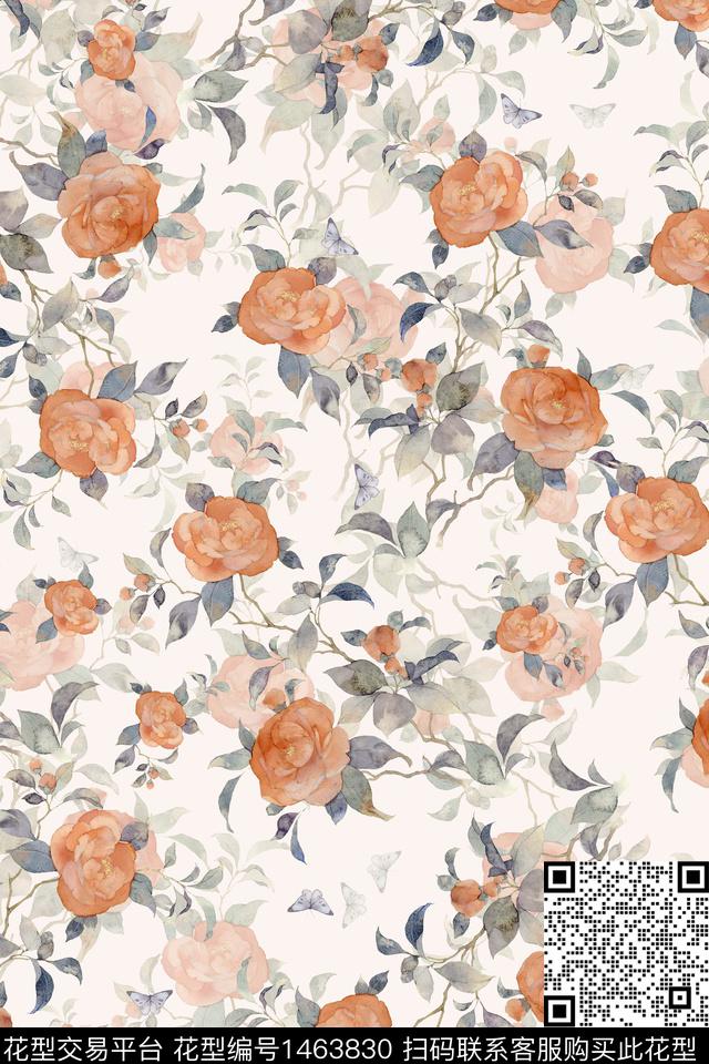 水彩绿植树叶年轻女性数码印花华亿平台下载（图片编号: 1463830） - 瓦栏（Walan）