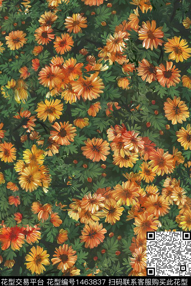 绿植树叶炫彩大牌风数码印花华亿平台下载（图片编号: 1463837） - 瓦栏（Walan）