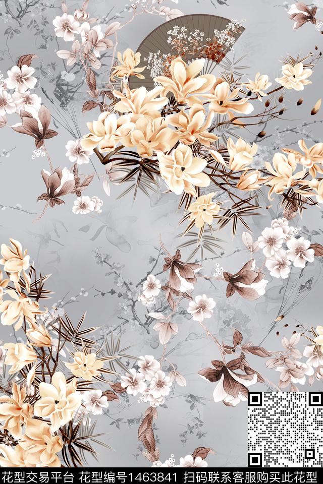 花卉真丝中国风数码印花华亿平台下载（图片编号: 1463841） - 瓦栏（Walan）