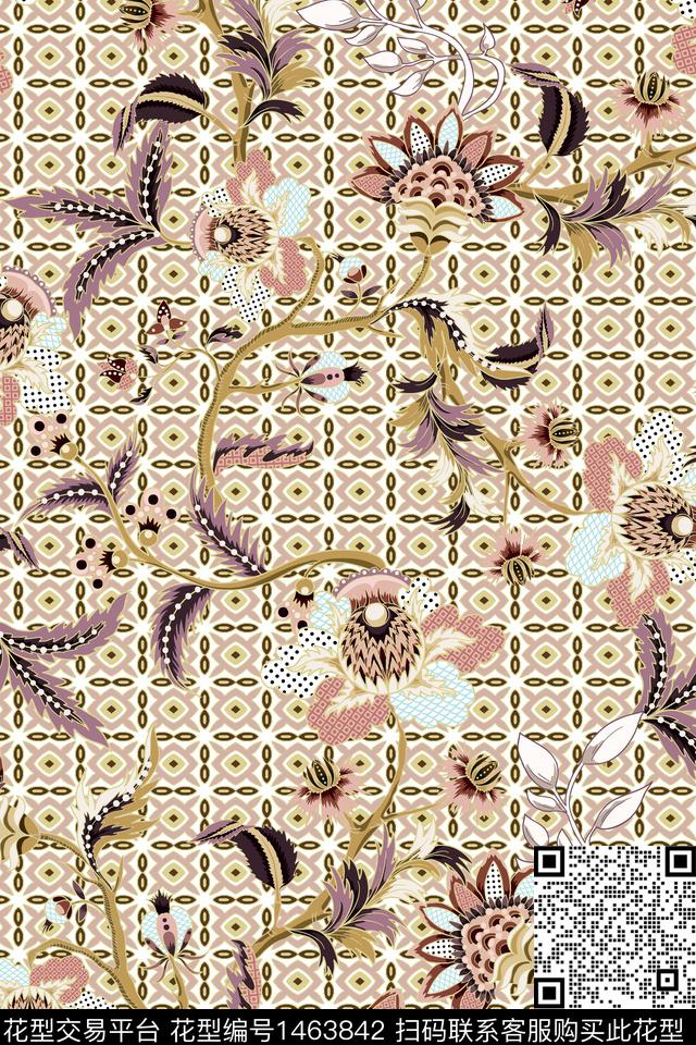 时尚民族风真丝数码印花华亿平台下载（图片编号: 1463842） - 瓦栏（Walan）
