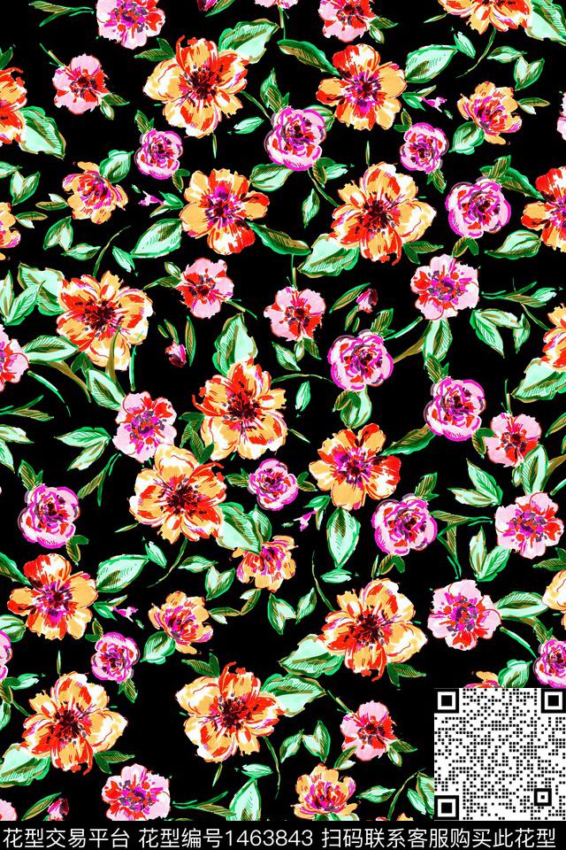 花卉真丝小碎花数码印花华亿平台下载（图片编号: 1463843） - 瓦栏（Walan）
