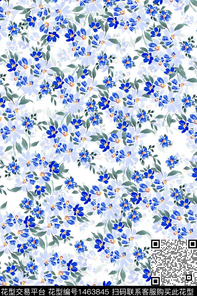 花卉小清新真丝数码印花华亿平台下载（图片编号: 1463845） - 瓦栏（Walan）