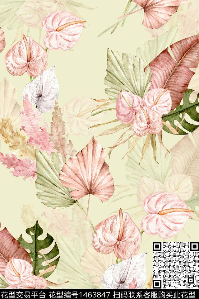 小清新热带华亿平台真丝数码印花华亿平台下载（图片编号: 1463847） - 瓦栏（Walan）