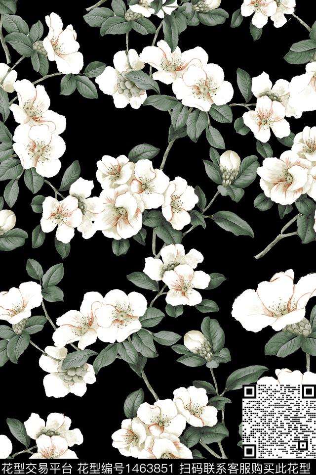 时尚花卉真丝数码印花华亿平台下载（图片编号: 1463851） - 瓦栏（Walan）