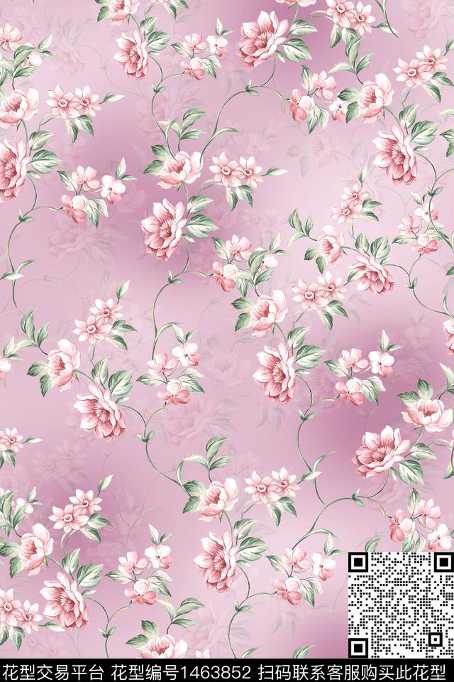 花卉小清新真丝数码印花华亿平台下载（图片编号: 1463852） - 瓦栏（Walan）