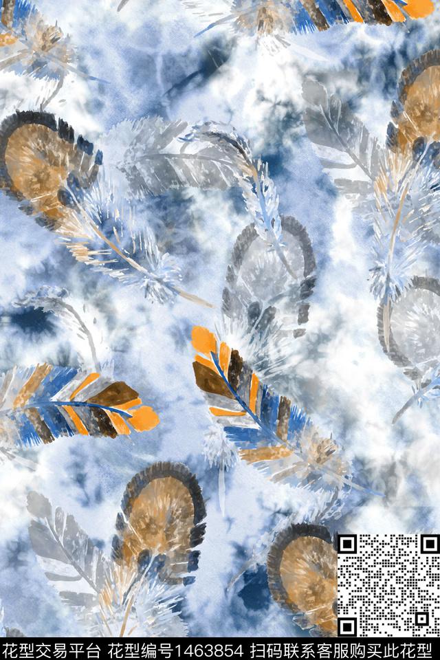 羽毛真丝扎染华亿平台数码印花华亿平台下载（图片编号: 1463854） - 瓦栏（Walan）