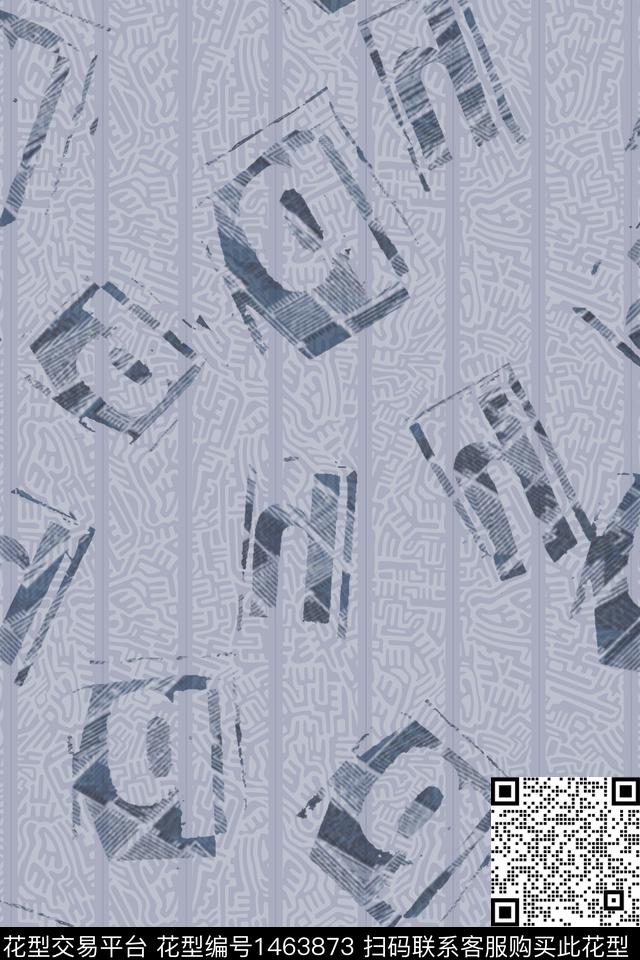 文字男装抽象数码印花华亿平台下载（图片编号: 1463873） - 瓦栏（Walan）