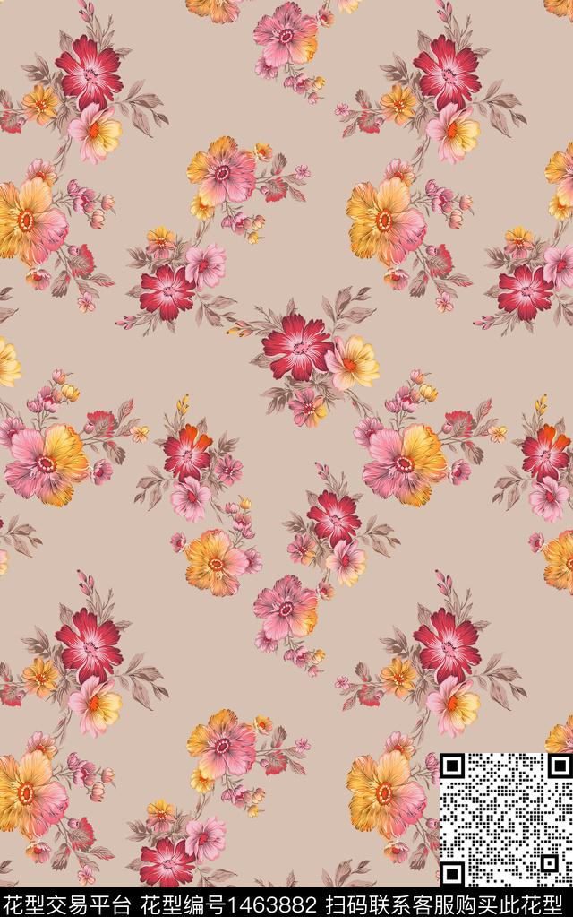 花卉满版散花小碎花数码印花华亿平台下载（图片编号: 1463882） - 瓦栏（Walan）