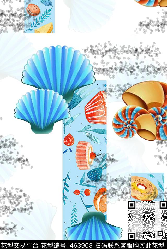 贝壳卡通清爽数码印花华亿平台下载（图片编号: 1463963） - 瓦栏（Walan）