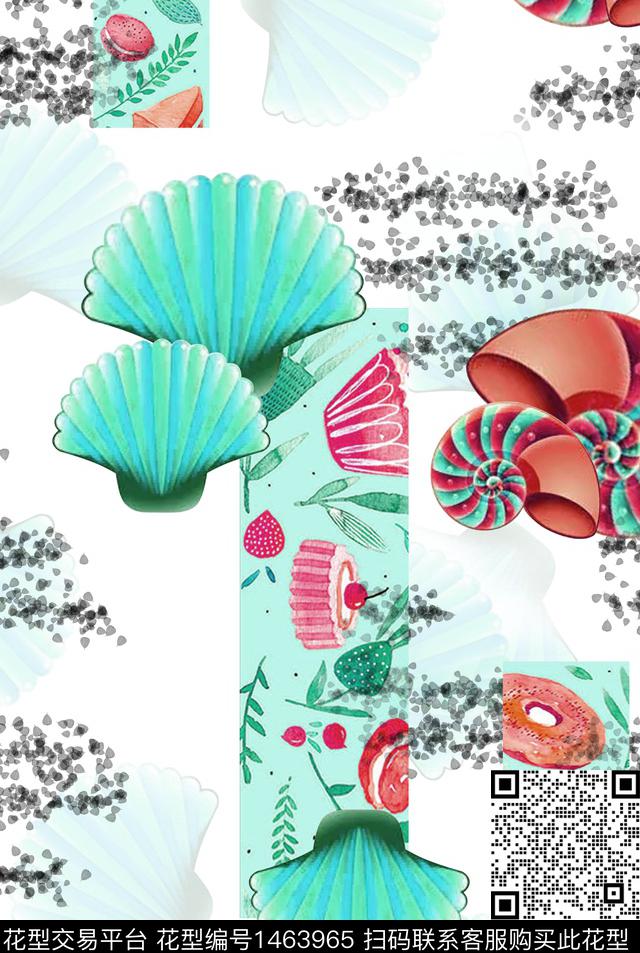 贝壳卡通清爽数码印花华亿平台下载（图片编号: 1463965） - 瓦栏（Walan）