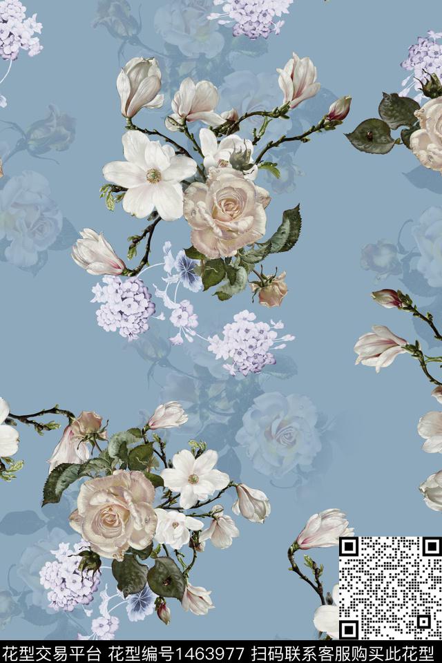 花卉香云纱中国风数码印花华亿平台下载（图片编号: 1463977） - 瓦栏（Walan）