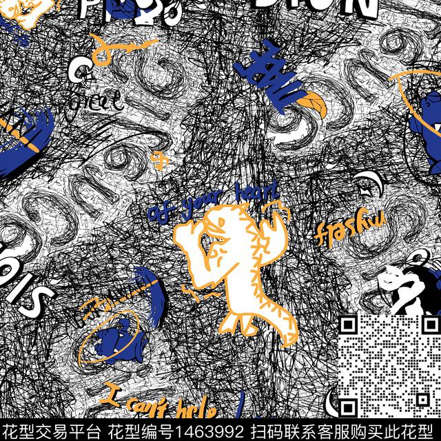 字母线条卡通数码印花华亿平台下载（图片编号: 1463992） - 瓦栏（Walan）