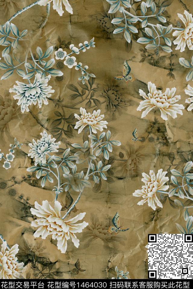 绿植树叶水墨风香云纱数码印花华亿平台下载（图片编号: 1464030） - 瓦栏（Walan）