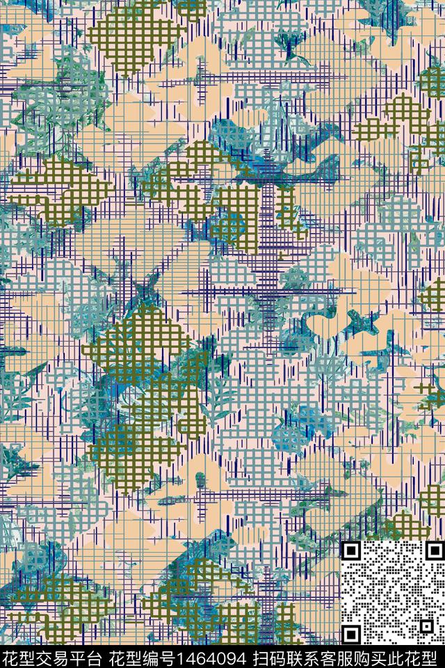 几何格子大牌风数码印花华亿平台下载（图片编号: 1464094） - 瓦栏（Walan）