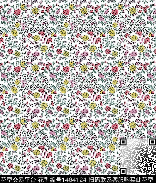 花卉抽象白底花数码印花华亿平台下载（图片编号: 1464124） - 瓦栏（Walan）