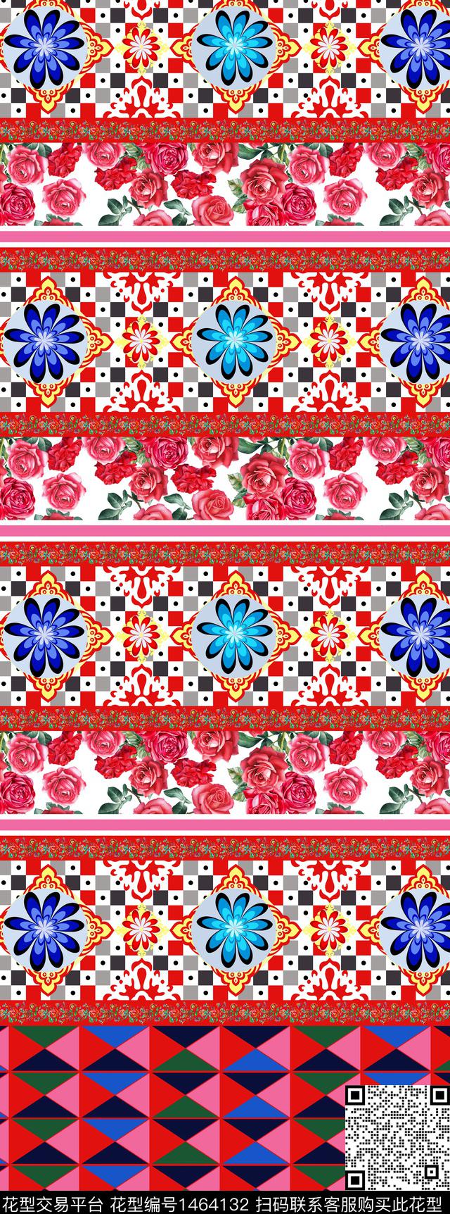 民族风花卉玫瑰花数码印花华亿平台下载（图片编号: 1464132） - 瓦栏（Walan）