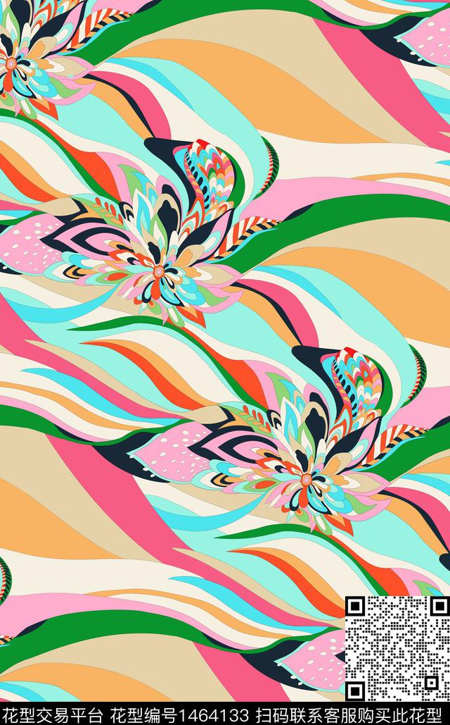 花卉抽象手绘传统印花华亿平台下载（图片编号: 1464133） - 瓦栏（Walan）