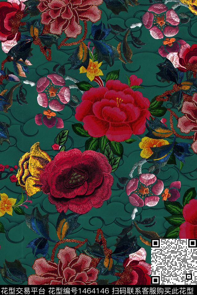 香云纱中国风花卉绣花华亿平台数码印花华亿平台下载（图片编号: 1464146） - 瓦栏（Walan）